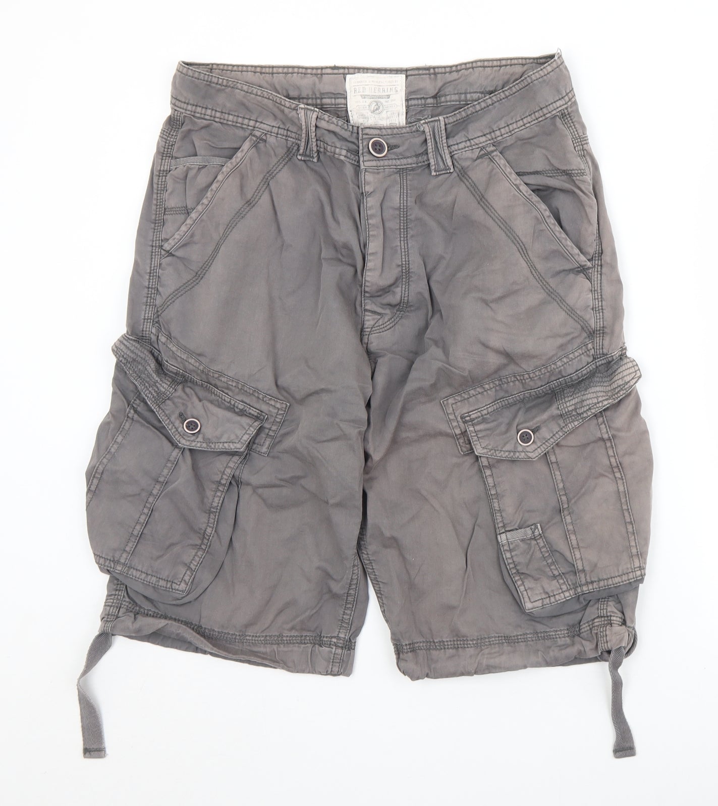 Red Herring Mens Grey  Cotton Cargo Shorts Size 32 L11 in Regular Zip