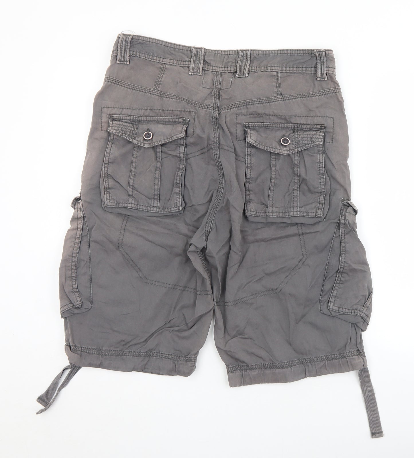 Red Herring Mens Grey  Cotton Cargo Shorts Size 32 L11 in Regular Zip