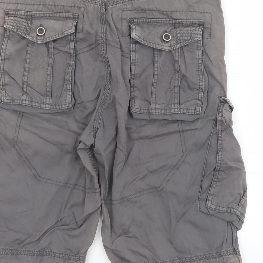Red Herring Mens Grey  Cotton Cargo Shorts Size 32 L11 in Regular Zip