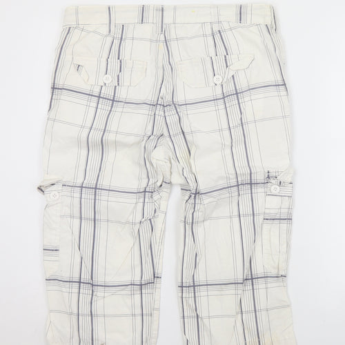 Denim & Co. Mens White Plaid Cotton Cargo Shorts Size 32 L10 in Regular Zip