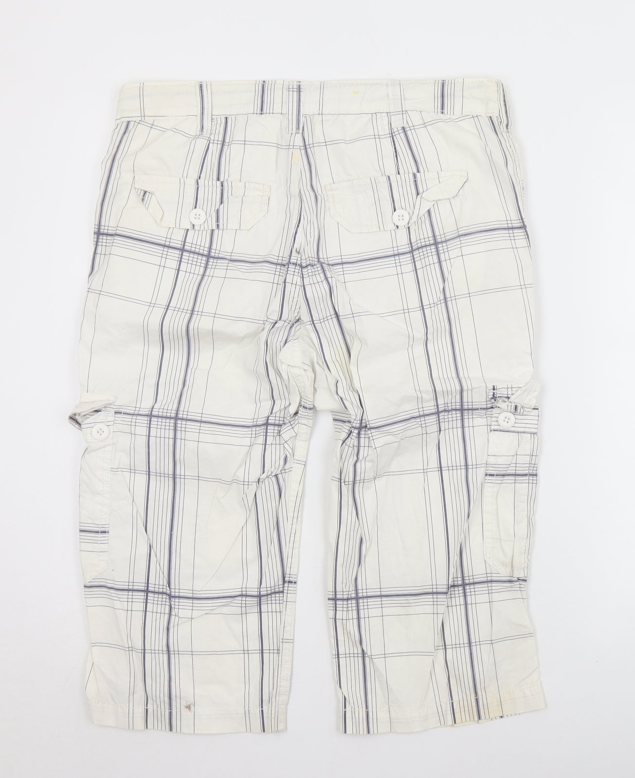 Denim & Co. Mens White Plaid Cotton Cargo Shorts Size 32 L10 in Regular Zip