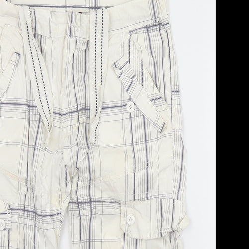 Denim & Co. Mens White Plaid Cotton Cargo Shorts Size 32 L10 in Regular Zip