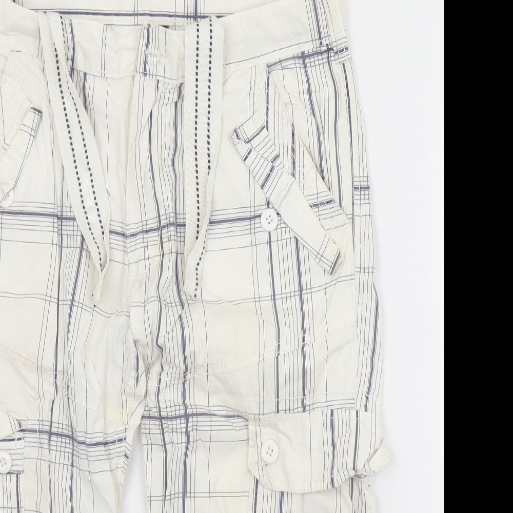 Denim & Co. Mens White Plaid Cotton Cargo Shorts Size 32 L10 in Regular Zip