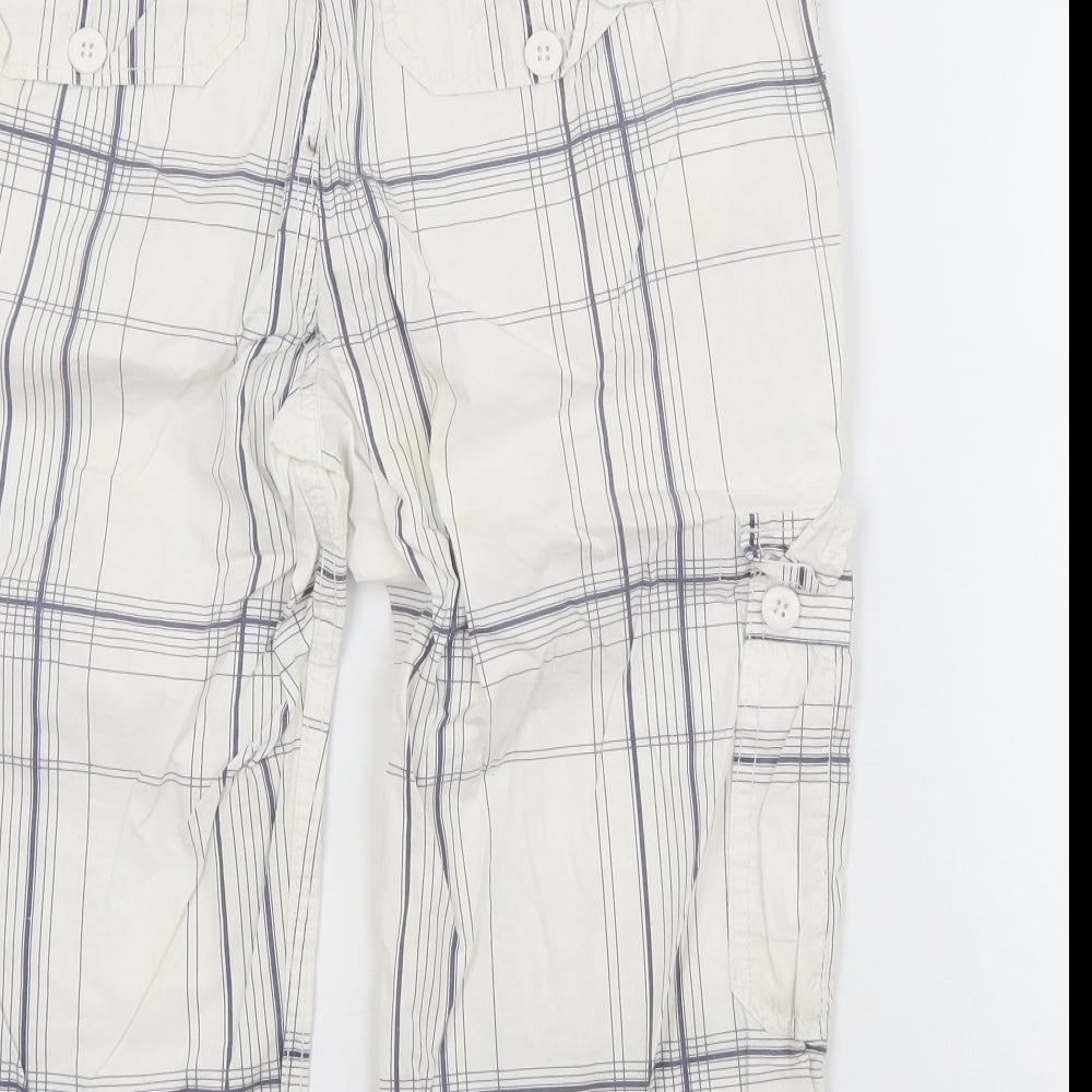 Denim & Co. Mens White Plaid Cotton Cargo Shorts Size 32 L10 in Regular Zip