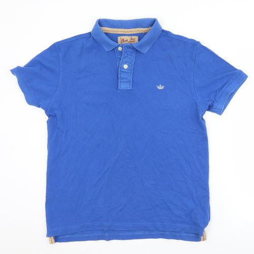 Blue Inc Mens Blue  Cotton  Polo Size M Collared Button