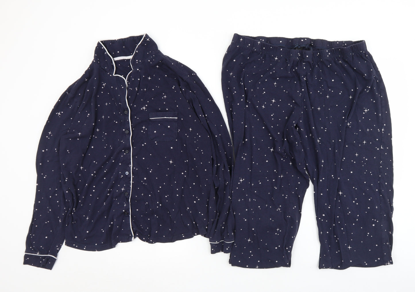 Dunnes Stores Womens Blue Geometric Cotton Top Pyjama Set Size 14  Button - Stars