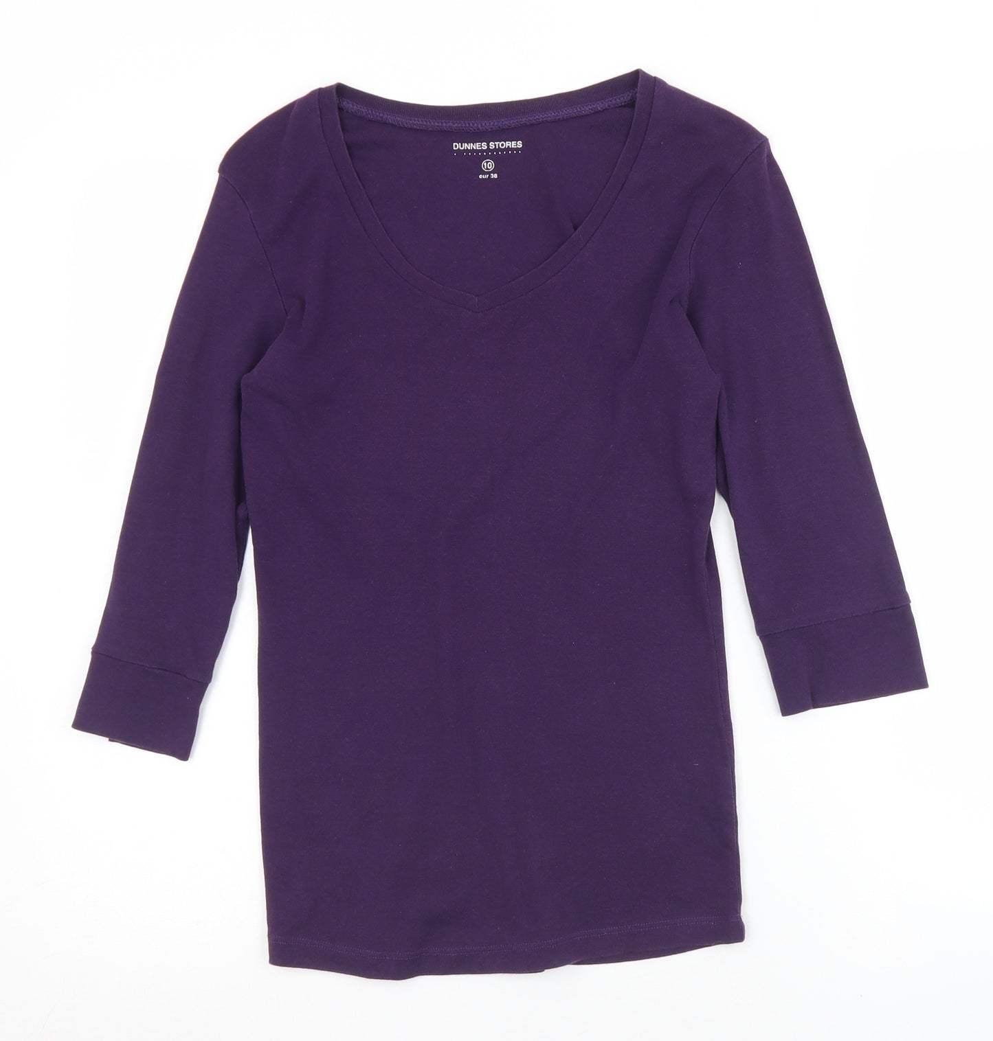 Dunnes Stores Womens Purple  Polyester Basic T-Shirt Size 10 V-Neck
