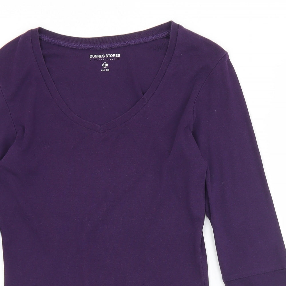 Dunnes Stores Womens Purple  Polyester Basic T-Shirt Size 10 V-Neck