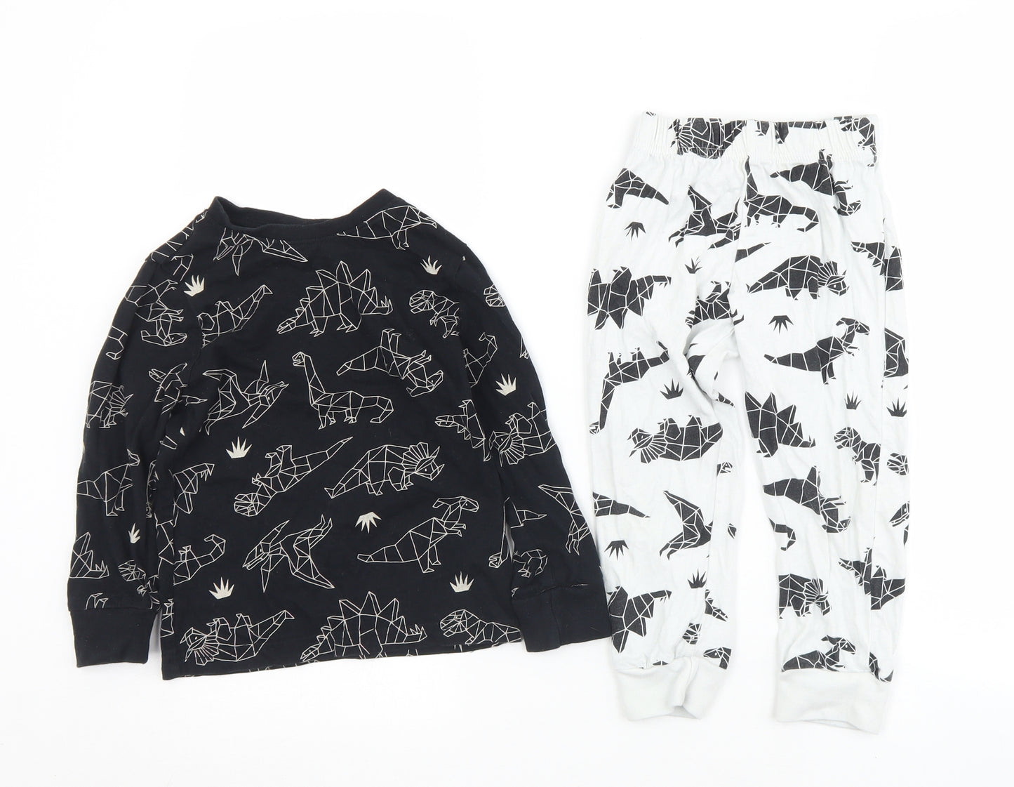 F&F Boys Black Geometric Cotton  Pyjama Set Size 3-4 Years   - Dinosaurs