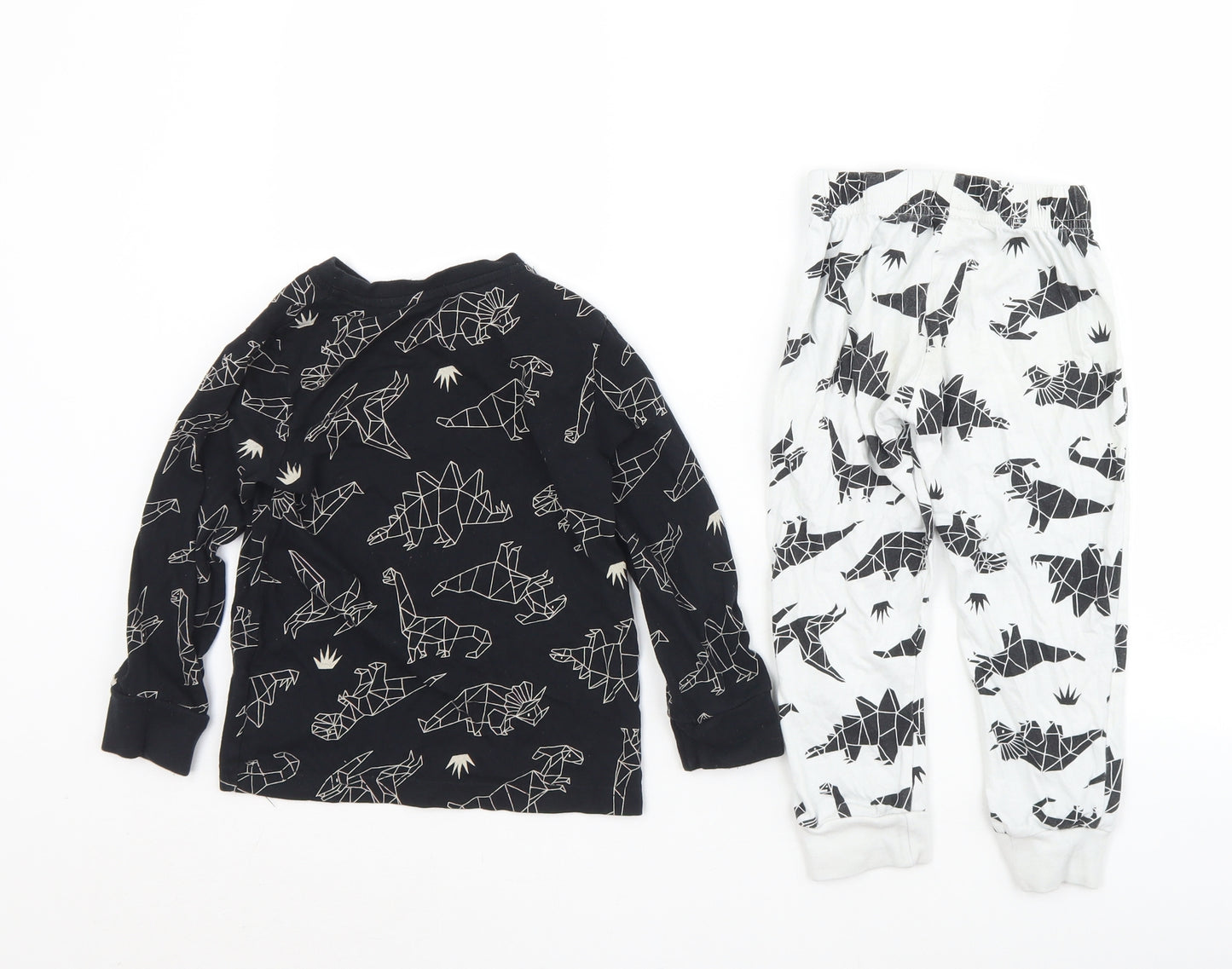 F&F Boys Black Geometric Cotton  Pyjama Set Size 3-4 Years   - Dinosaurs