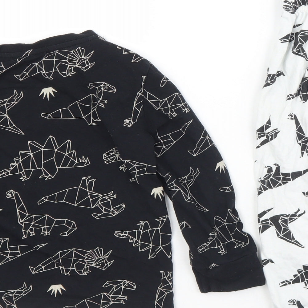 F&F Boys Black Geometric Cotton  Pyjama Set Size 3-4 Years   - Dinosaurs