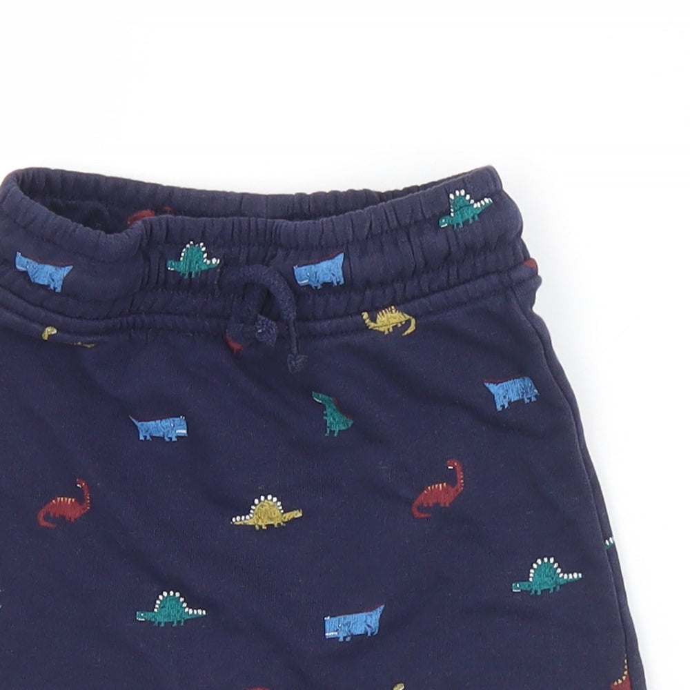 George Boys Blue Geometric Cotton Sweat Shorts Size 2-3 Years  Regular Drawstring - DInosaurs