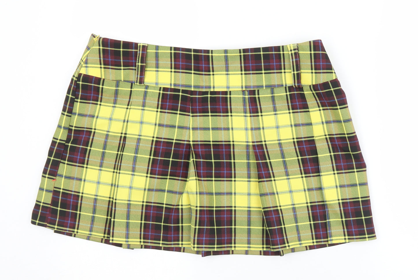 ASOS Womens Yellow Plaid Polyester Mini Skirt Size 14   Zip