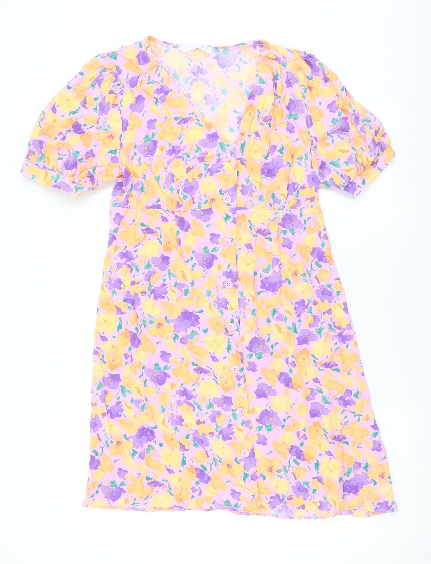 Primark Womens Multicoloured Floral Viscose A-Line  Size 12  V-Neck Button