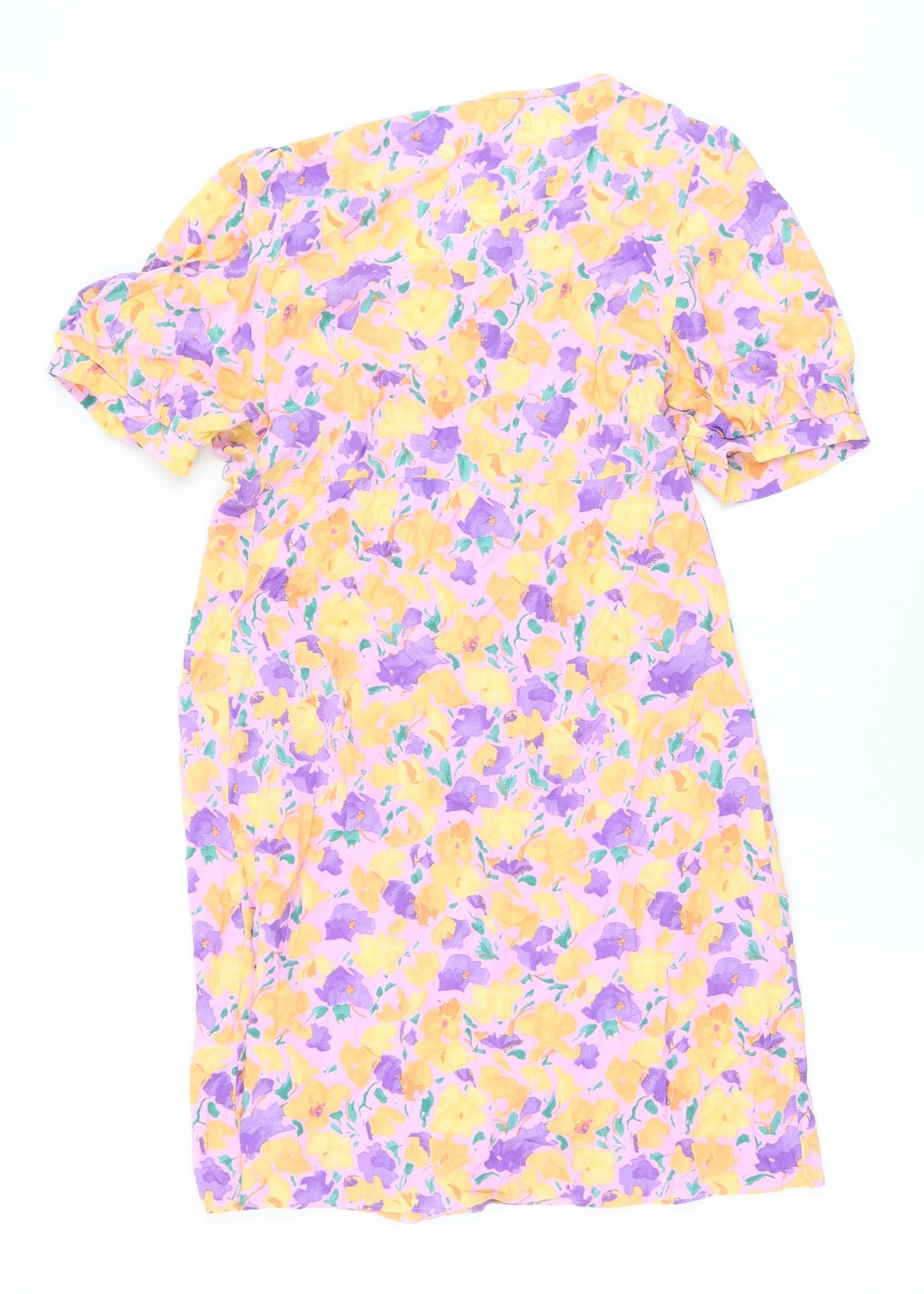 Primark Womens Multicoloured Floral Viscose A-Line  Size 12  V-Neck Button