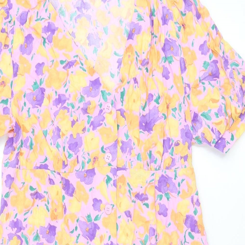 Primark Womens Multicoloured Floral Viscose A-Line  Size 12  V-Neck Button
