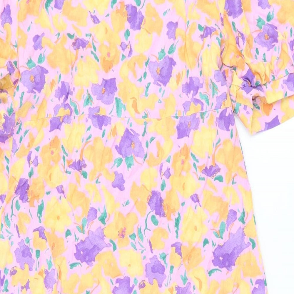 Primark Womens Multicoloured Floral Viscose A-Line  Size 12  V-Neck Button