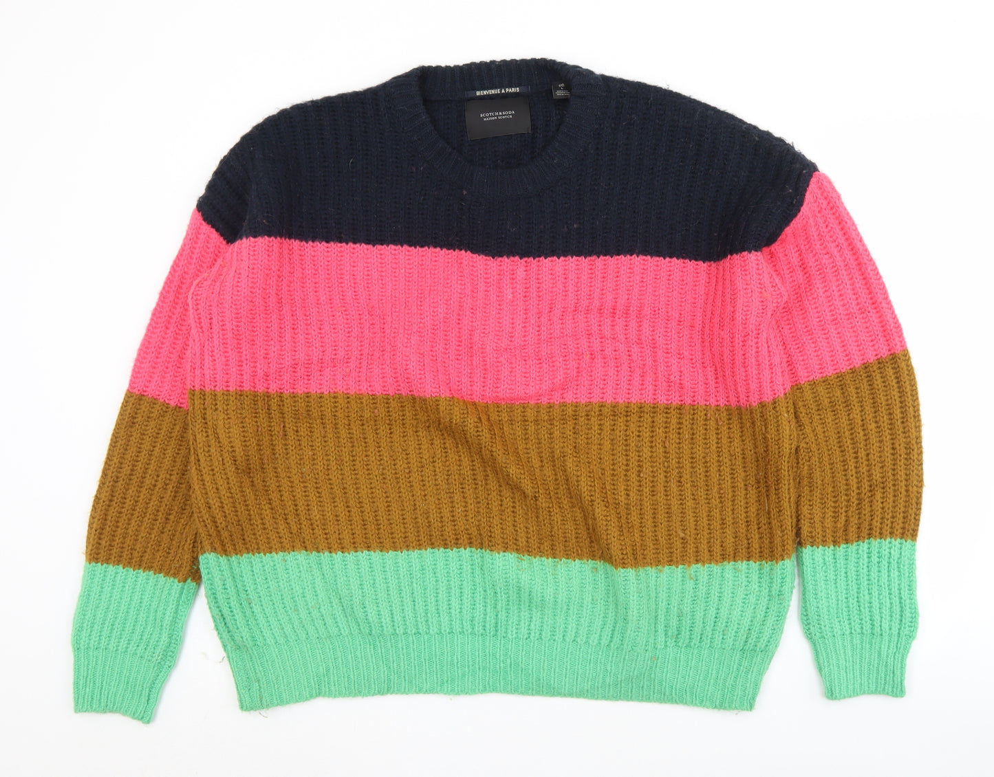 Scotch & Soda Womens Multicoloured Crew Neck Striped Acrylic Pullover Jumper Size L