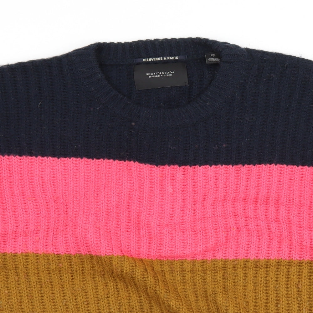 Scotch & Soda Womens Multicoloured Crew Neck Striped Acrylic Pullover Jumper Size L