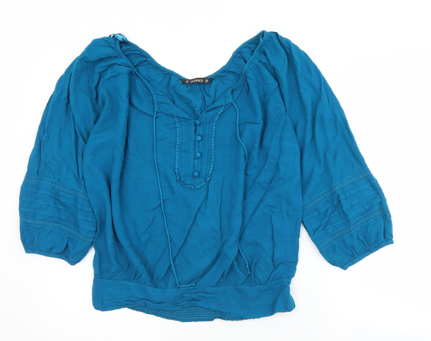 Dunnes Stores Womens Blue  Viscose Basic Button-Up Size 14 Round Neck