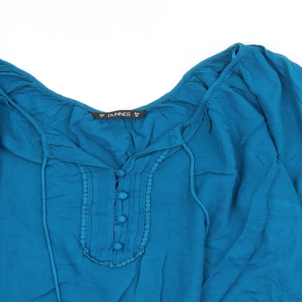 Dunnes Stores Womens Blue  Viscose Basic Button-Up Size 14 Round Neck