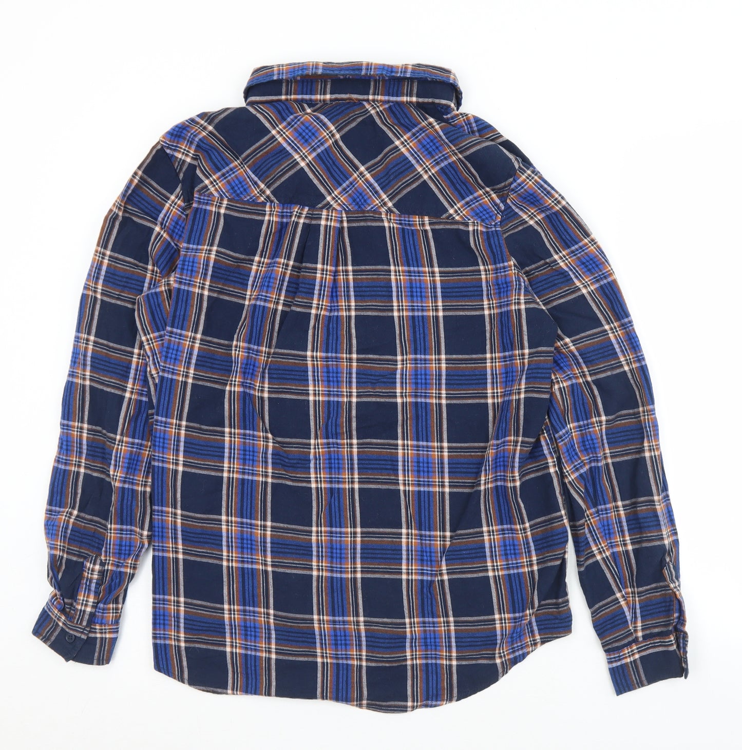New Look Womens Blue Plaid Cotton Basic Button-Up Size 10 Collared