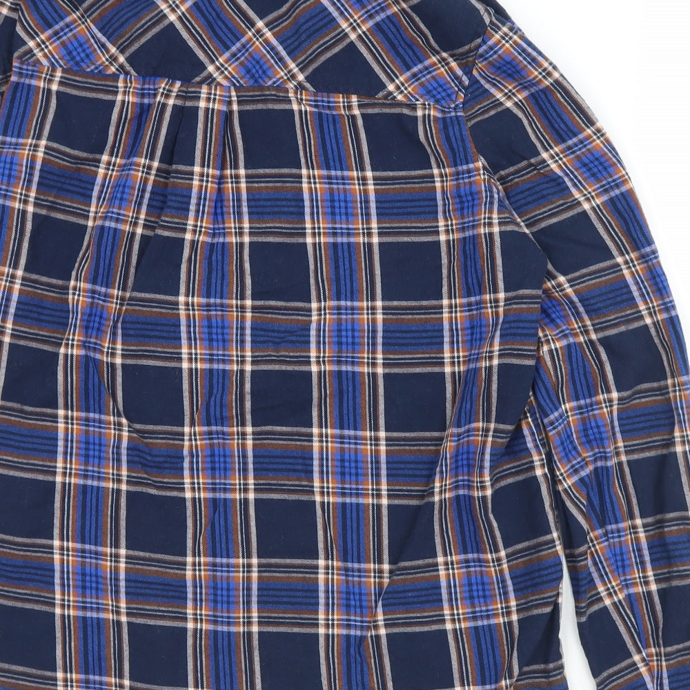 New Look Womens Blue Plaid Cotton Basic Button-Up Size 10 Collared