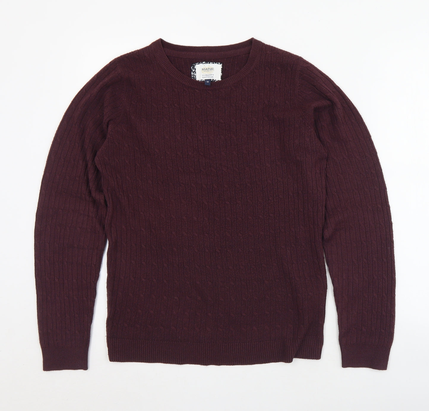 Maine Womens Purple Crew Neck  Acrylic Pullover Jumper Size 10