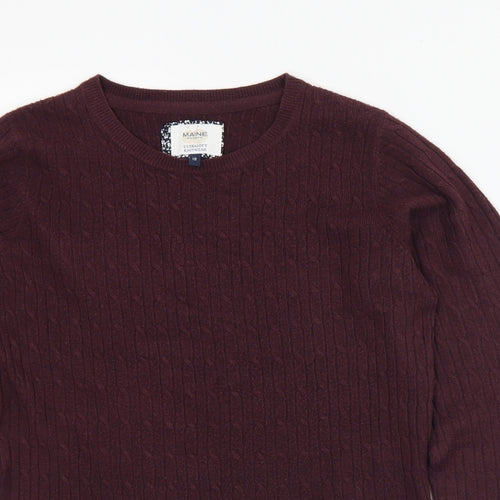Maine Womens Purple Crew Neck  Acrylic Pullover Jumper Size 10