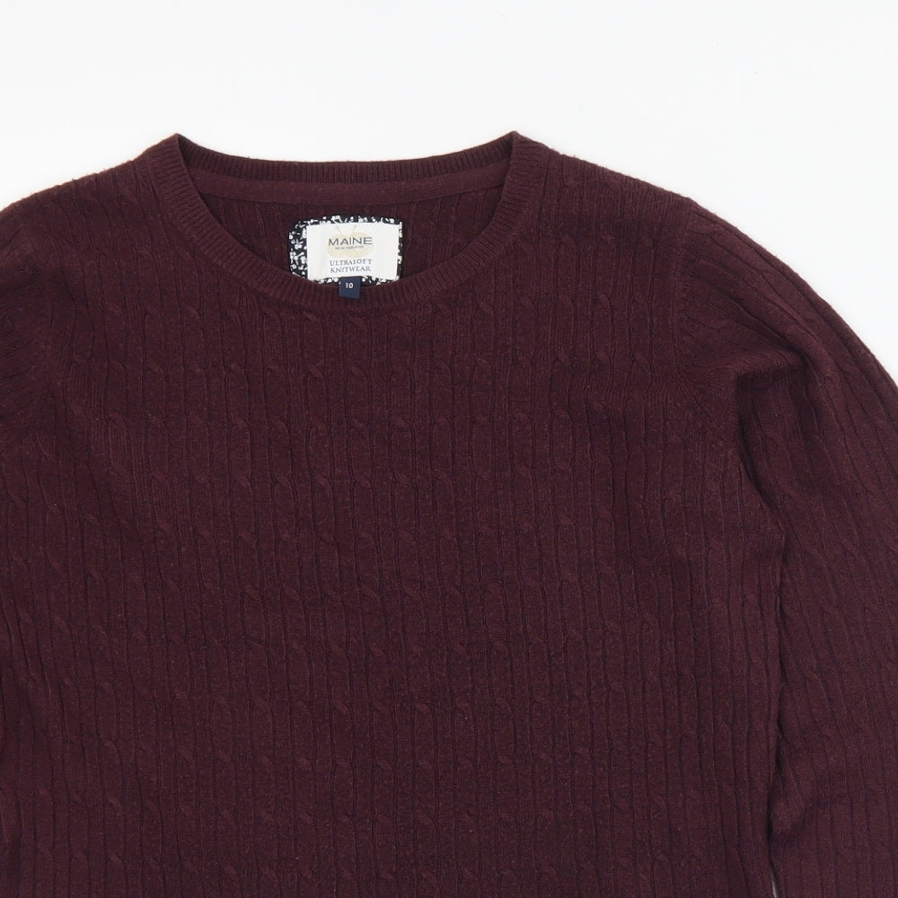 Maine Womens Purple Crew Neck  Acrylic Pullover Jumper Size 10