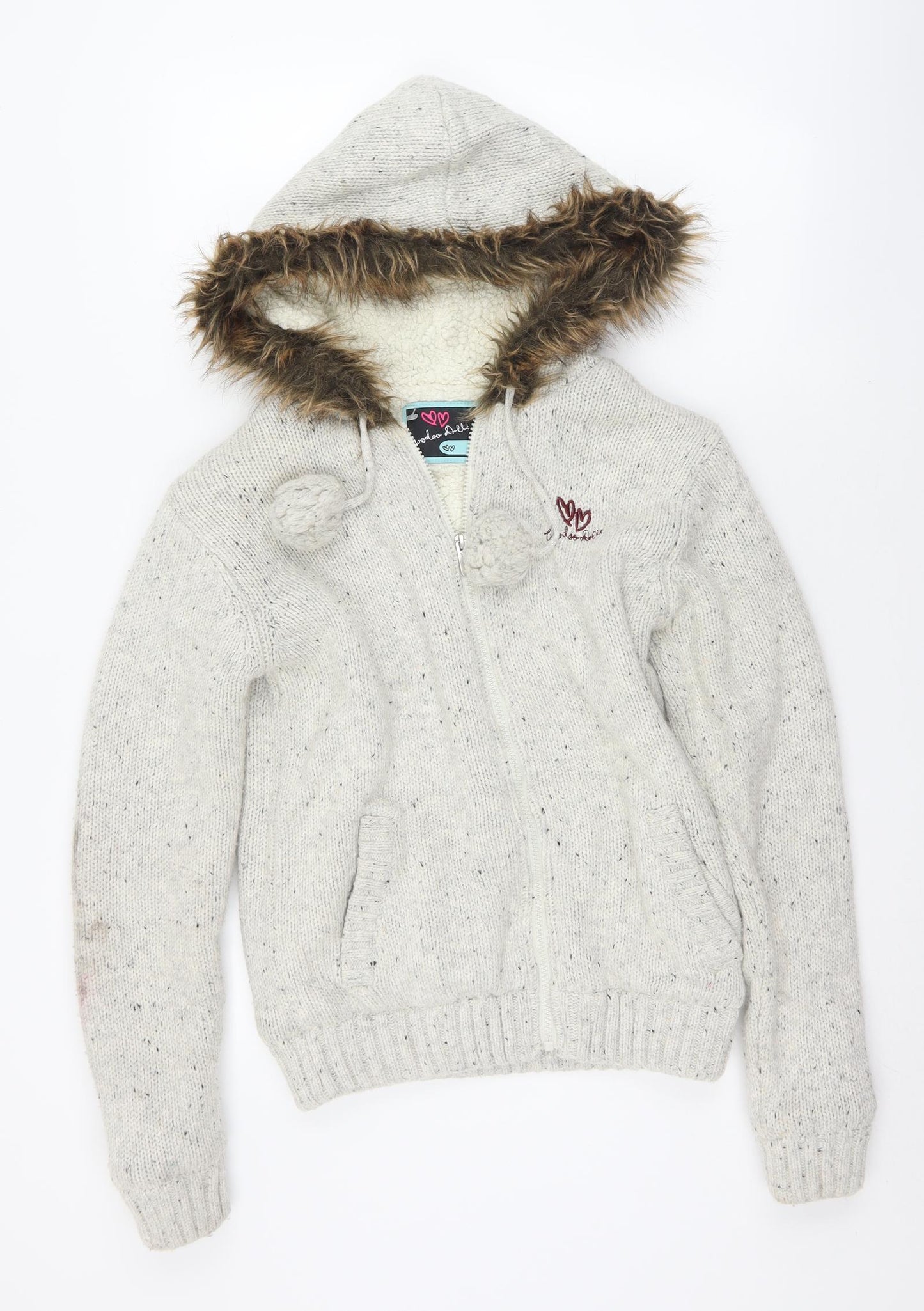Voodoo Womens Beige  Acrylic Full Zip Hoodie Size 10  Zip