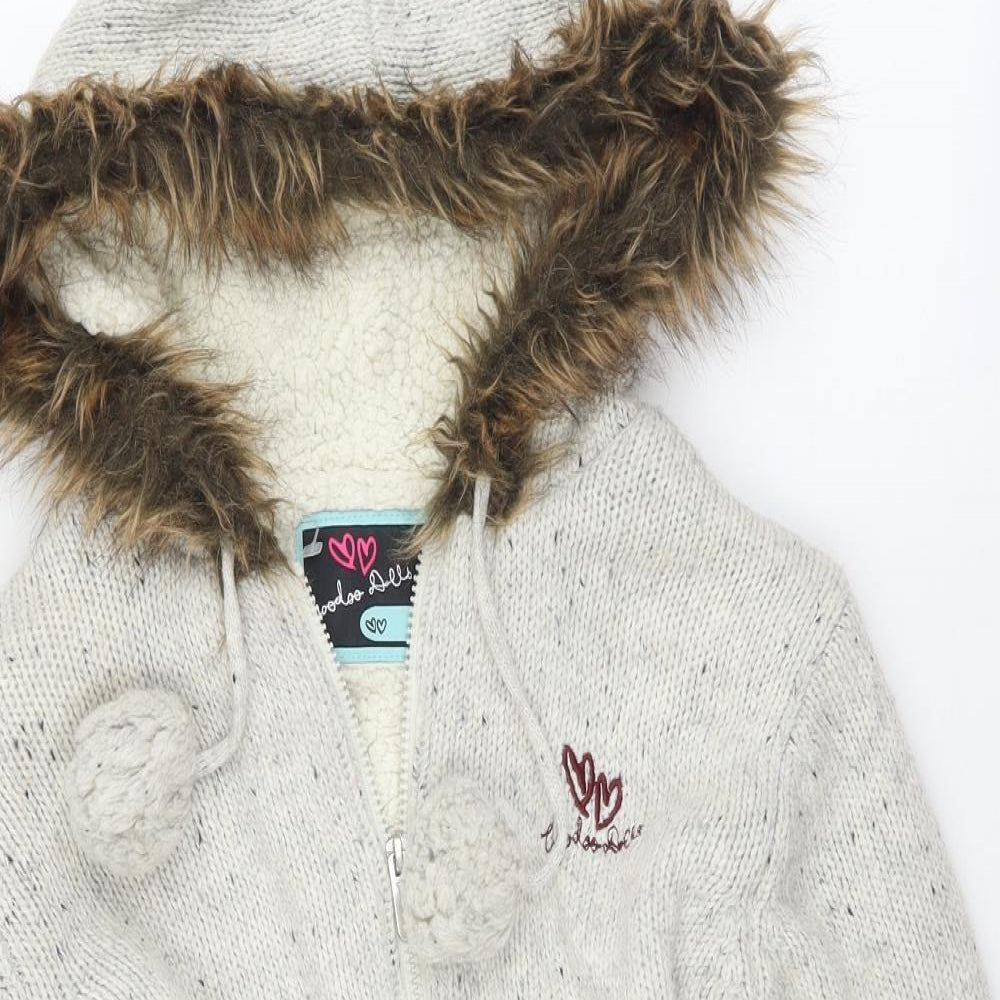 Voodoo Womens Beige  Acrylic Full Zip Hoodie Size 10  Zip