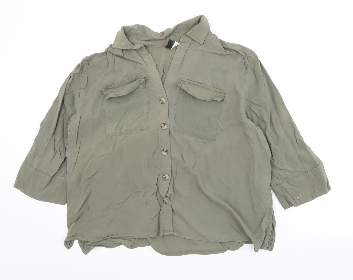 Divided Womens Green  Viscose Basic Blouse Size 12 Collared