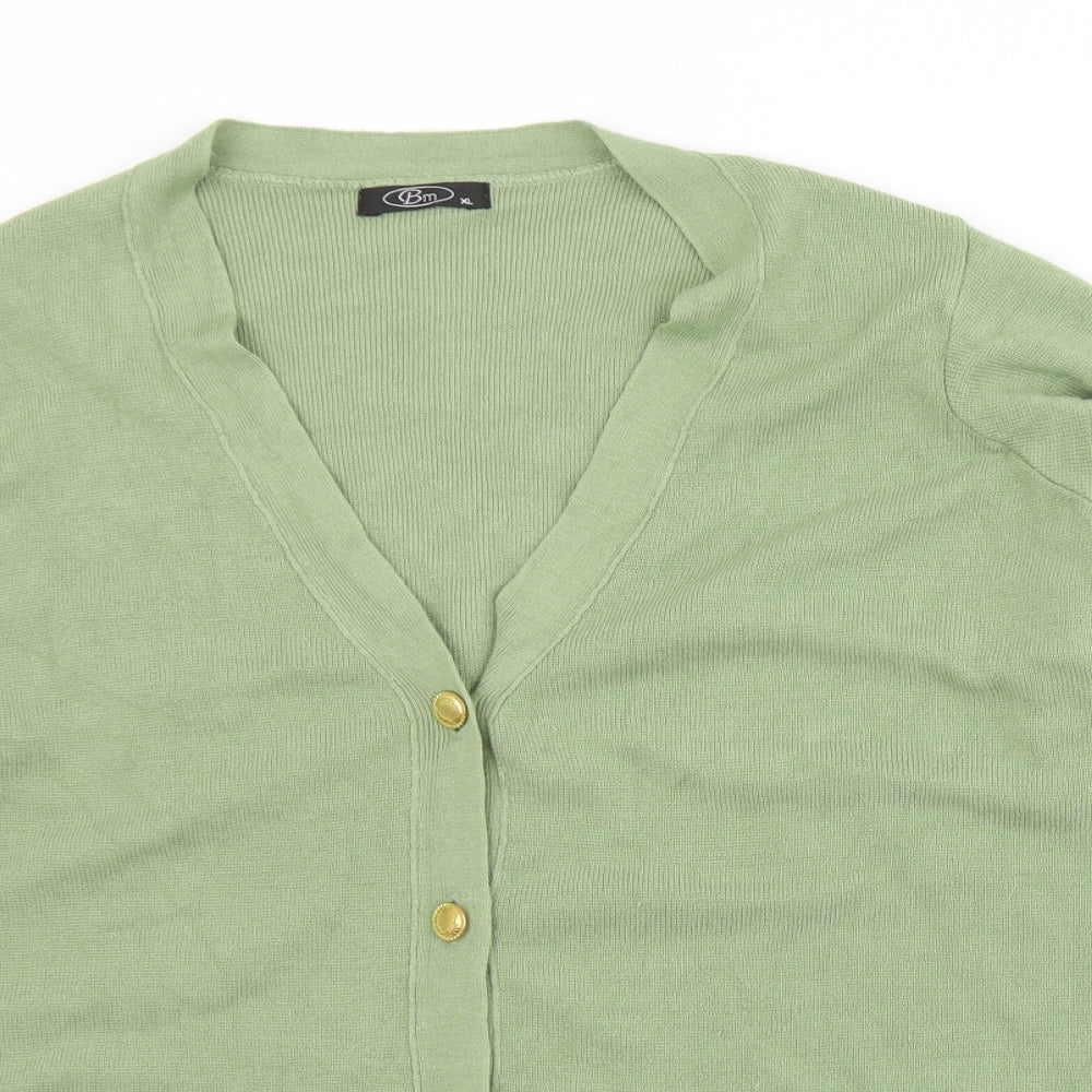 BM Mens Green V-Neck  Acrylic Cardigan Jumper Size XL