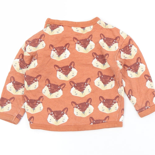 TU Girls Brown Geometric Cotton Pullover T-Shirt Size 6-9 Months Crew Neck Button - Fox