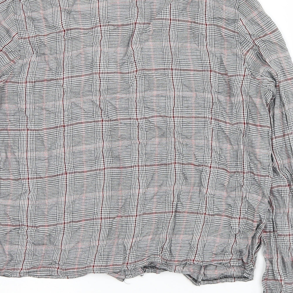 New Look Womens Grey Plaid Viscose Cropped Blouse Size 14 V-Neck