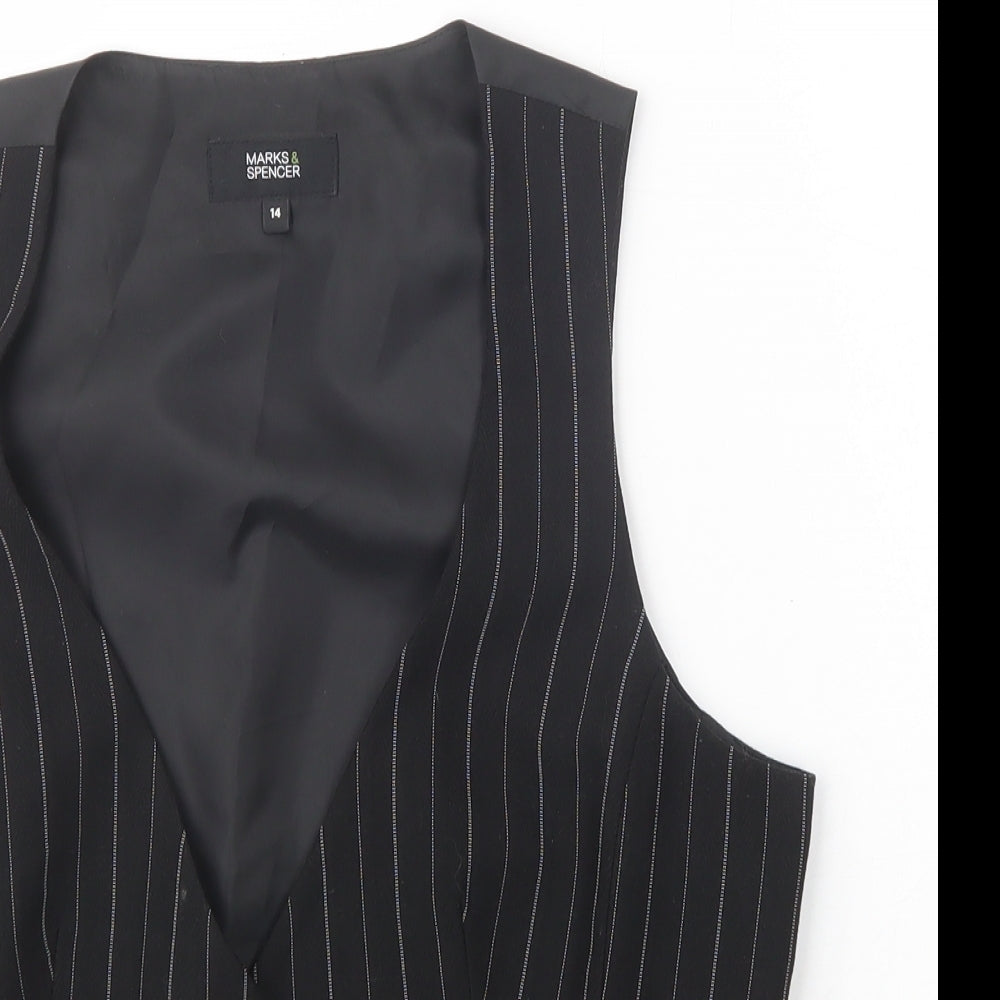 Marks and Spencer Womens Black Herringbone Polyester Jacket Suit Waistcoat Size 14