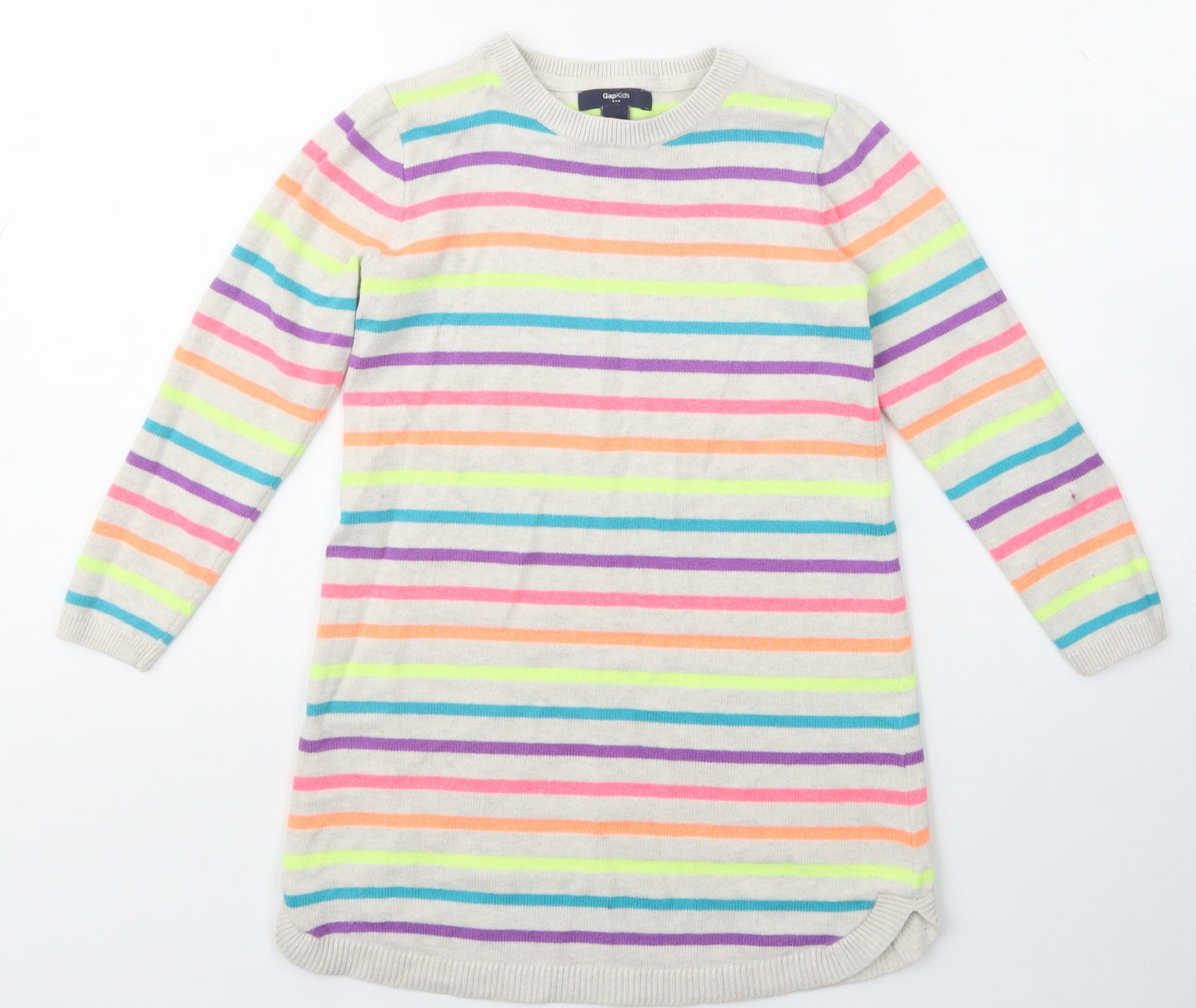 GapKids Girls Grey Striped Cotton Jumper Dress  Size 6 Years  Crew Neck