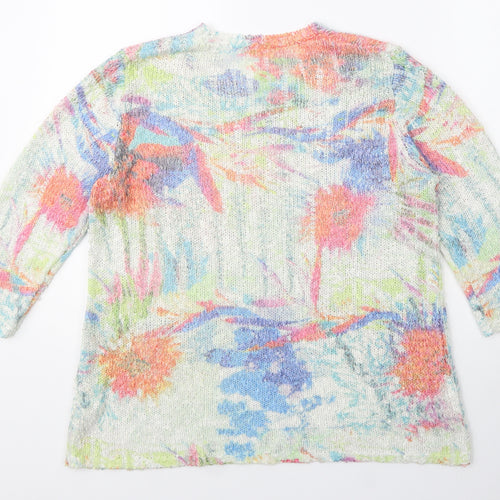 Preworn Womens Ivory V-Neck Floral Acrylic Pullover Jumper Size S