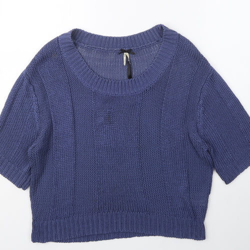 Fashion Union Womens Blue Scoop Neck  Acrylic Pullover Jumper Size L