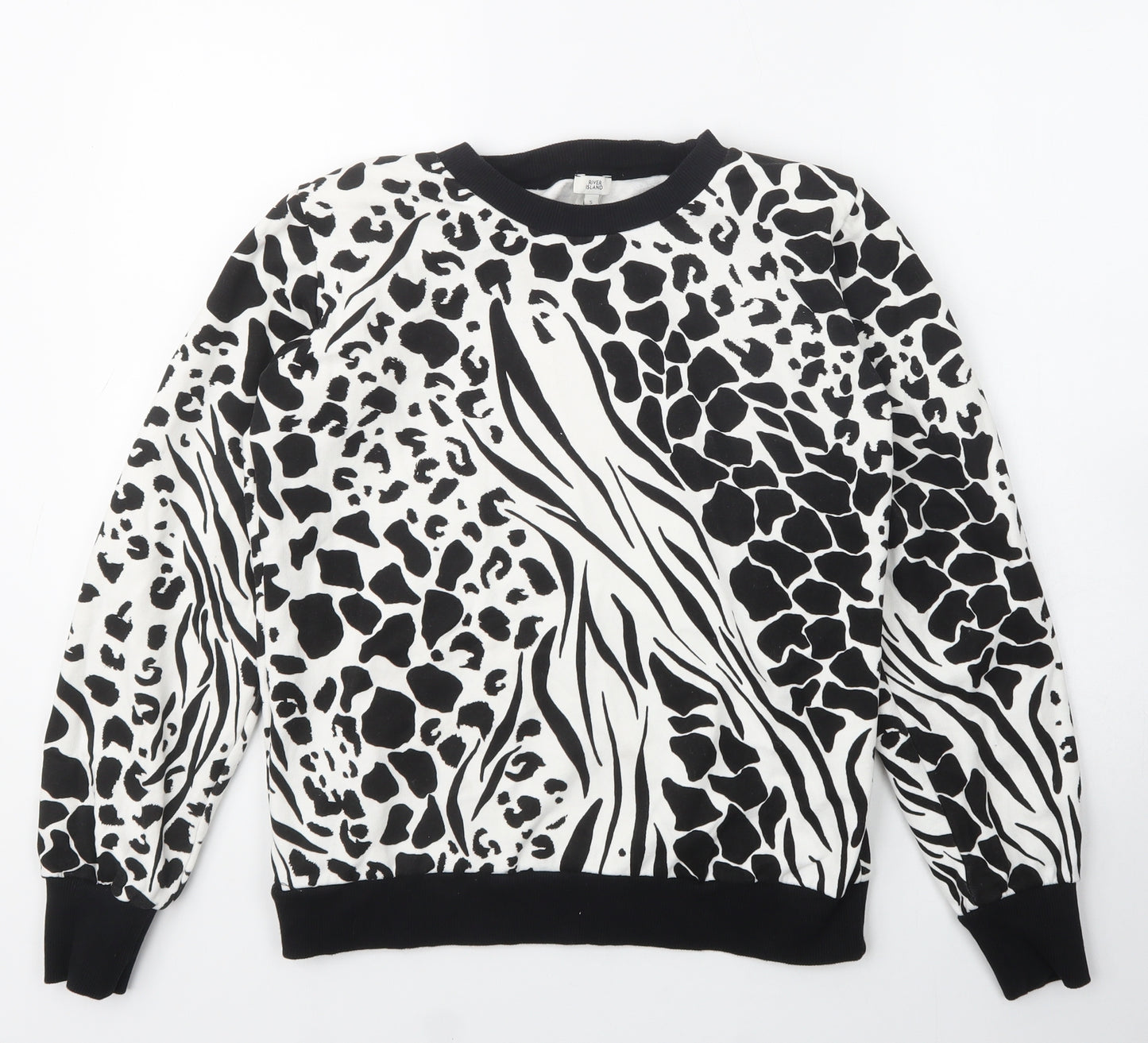 River Island Womens White Animal Print Cotton Pullover Hoodie Size S   - Zebra Zebra Print