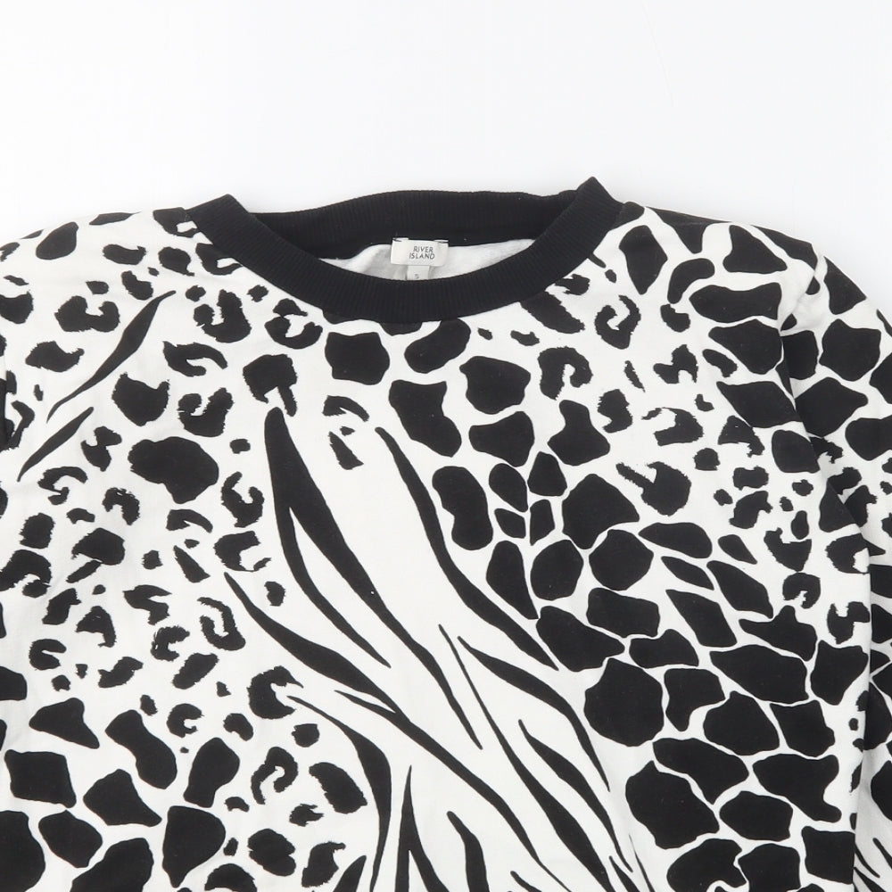 River Island Womens White Animal Print Cotton Pullover Hoodie Size S   - Zebra Zebra Print