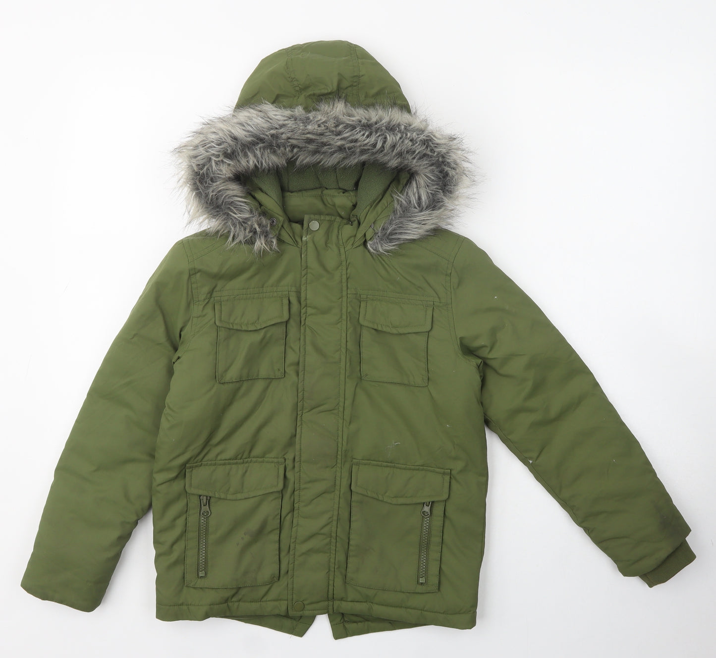 M&Co Boys Green   Parka Coat Size 7 Years  Zip