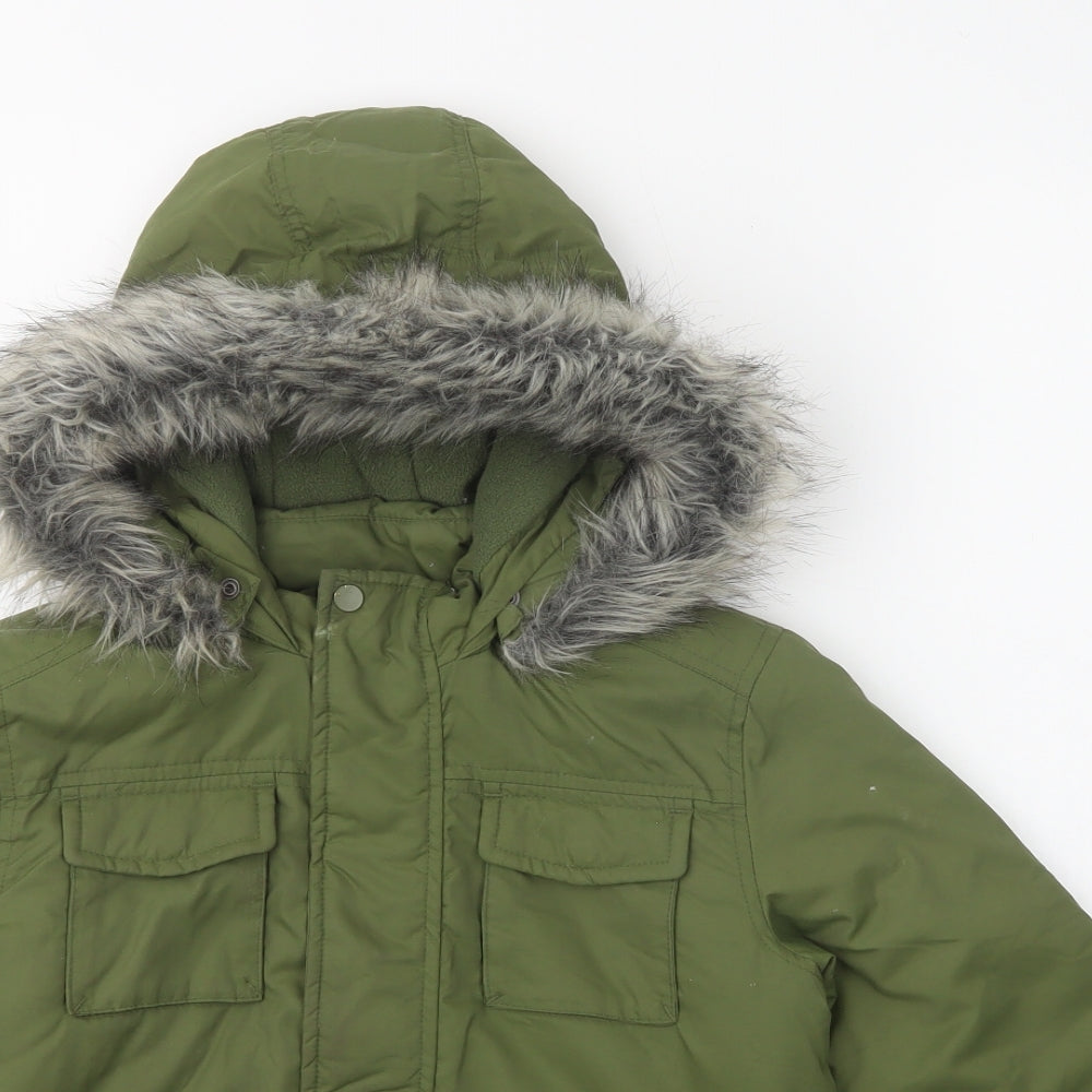 M&Co Boys Green   Parka Coat Size 7 Years  Zip