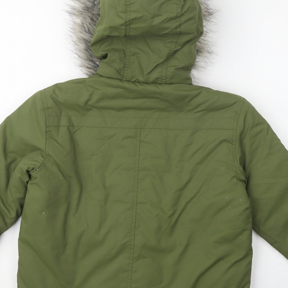 M&Co Boys Green   Parka Coat Size 7 Years  Zip