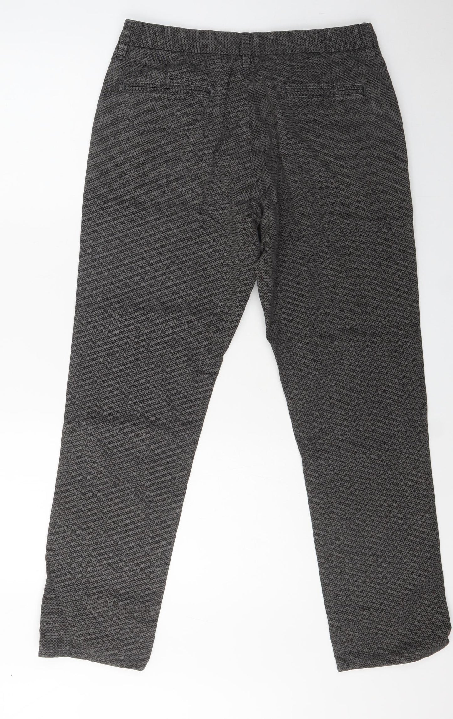 NEXT Mens Grey Geometric Cotton Trousers  Size 32 L29 in Slim Button