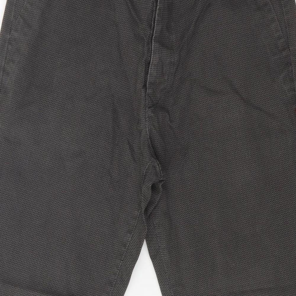 NEXT Mens Grey Geometric Cotton Trousers  Size 32 L29 in Slim Button