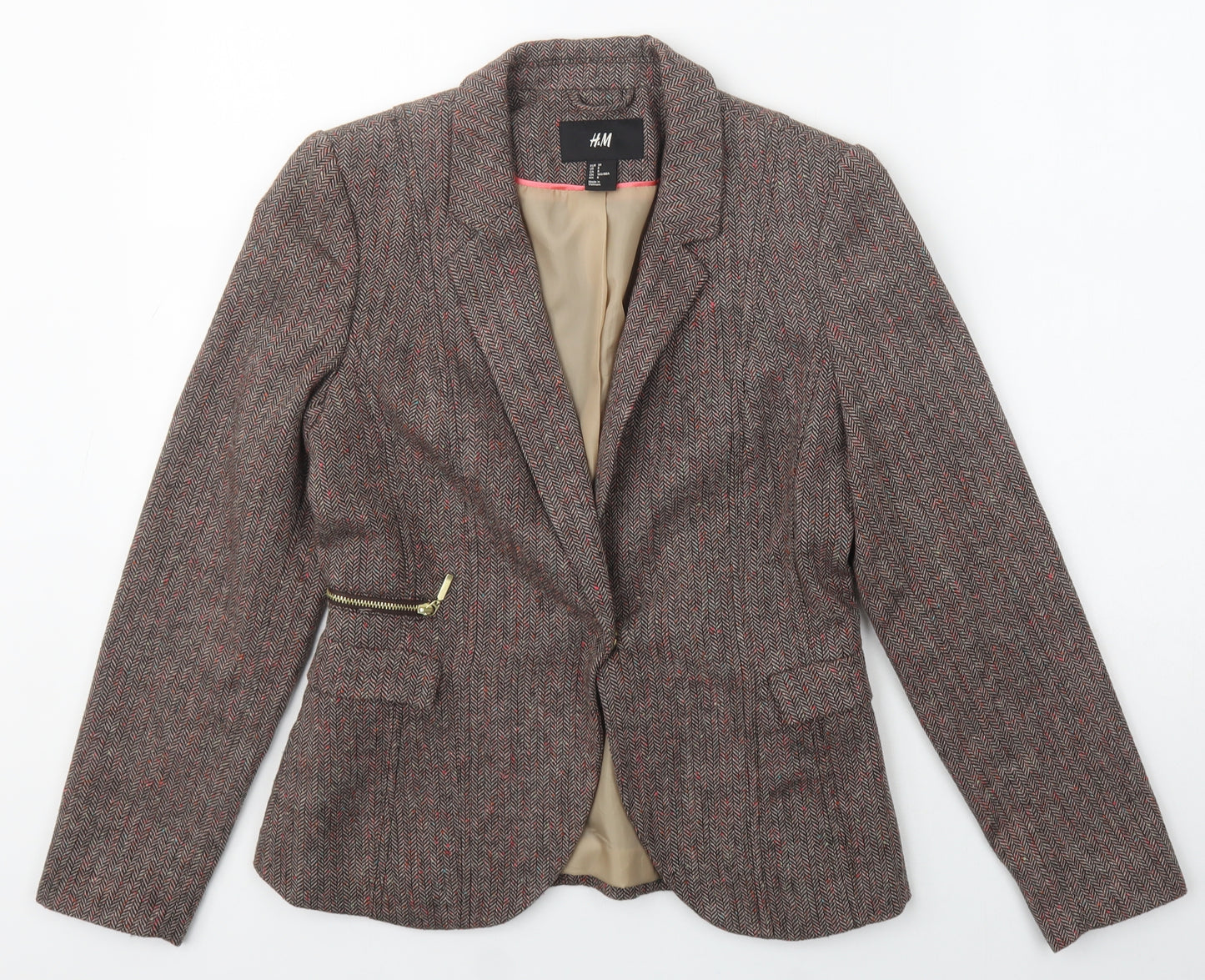H&M Womens Brown Herringbone  Jacket  Size 10  Button