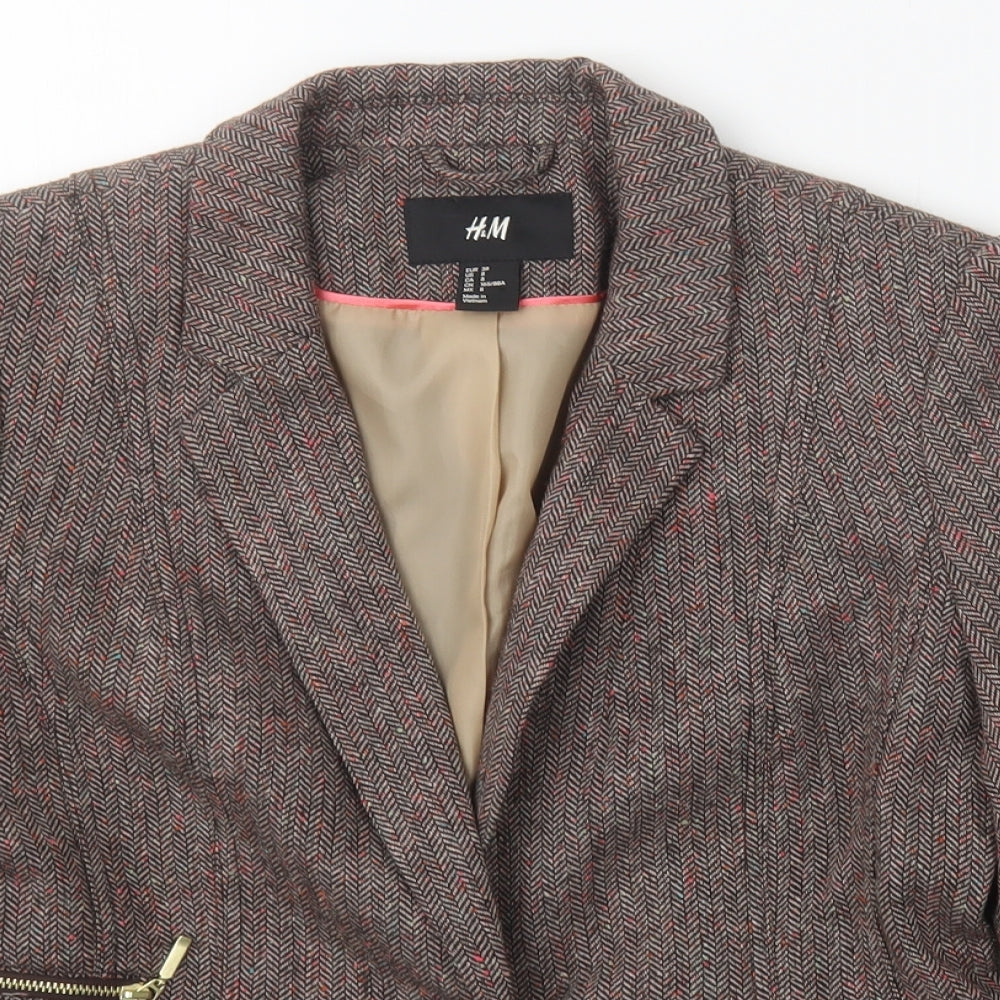 H&M Womens Brown Herringbone  Jacket  Size 10  Button
