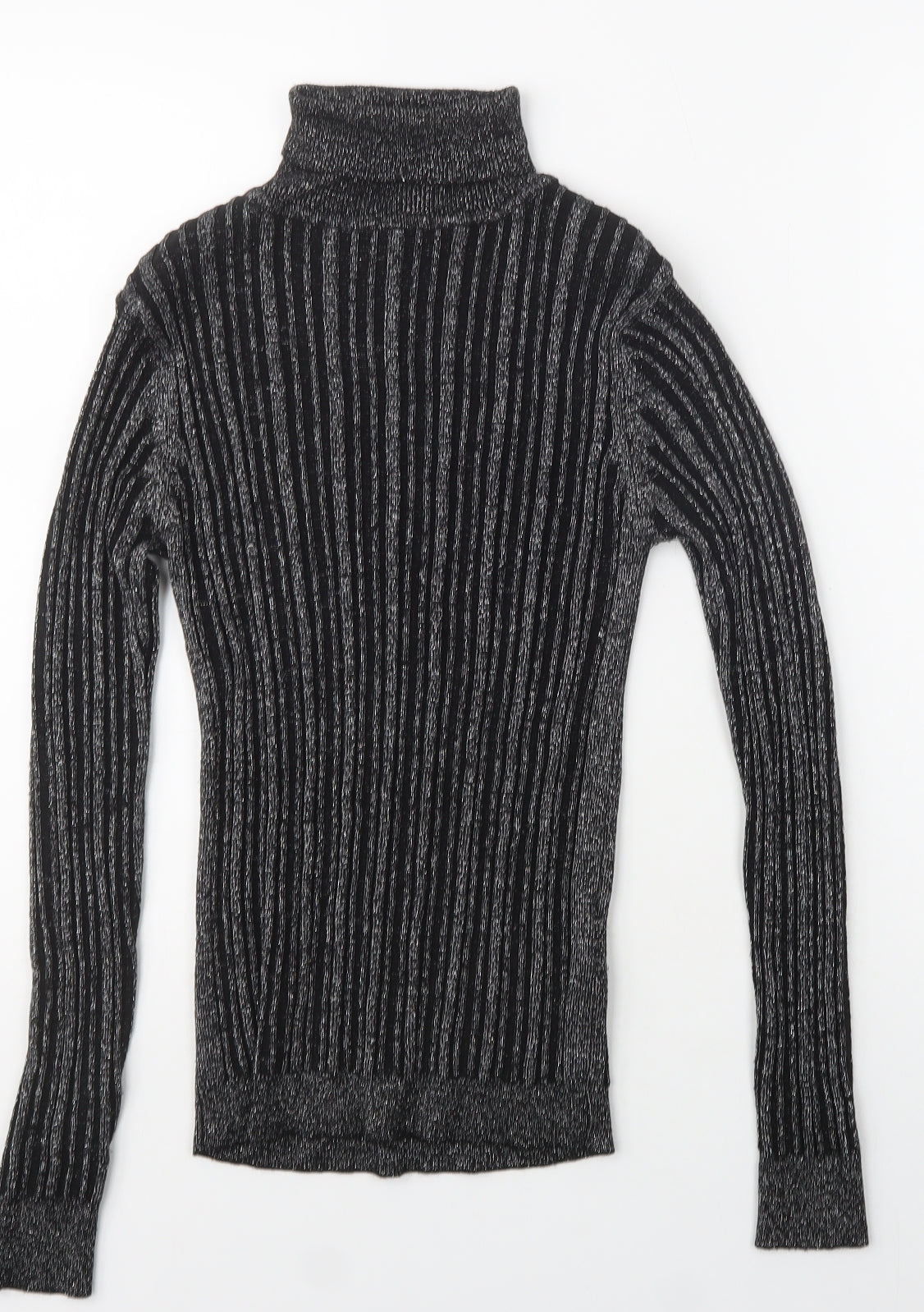 Brave Soul Womens Black Roll Neck Striped Acrylic Pullover Jumper Size M